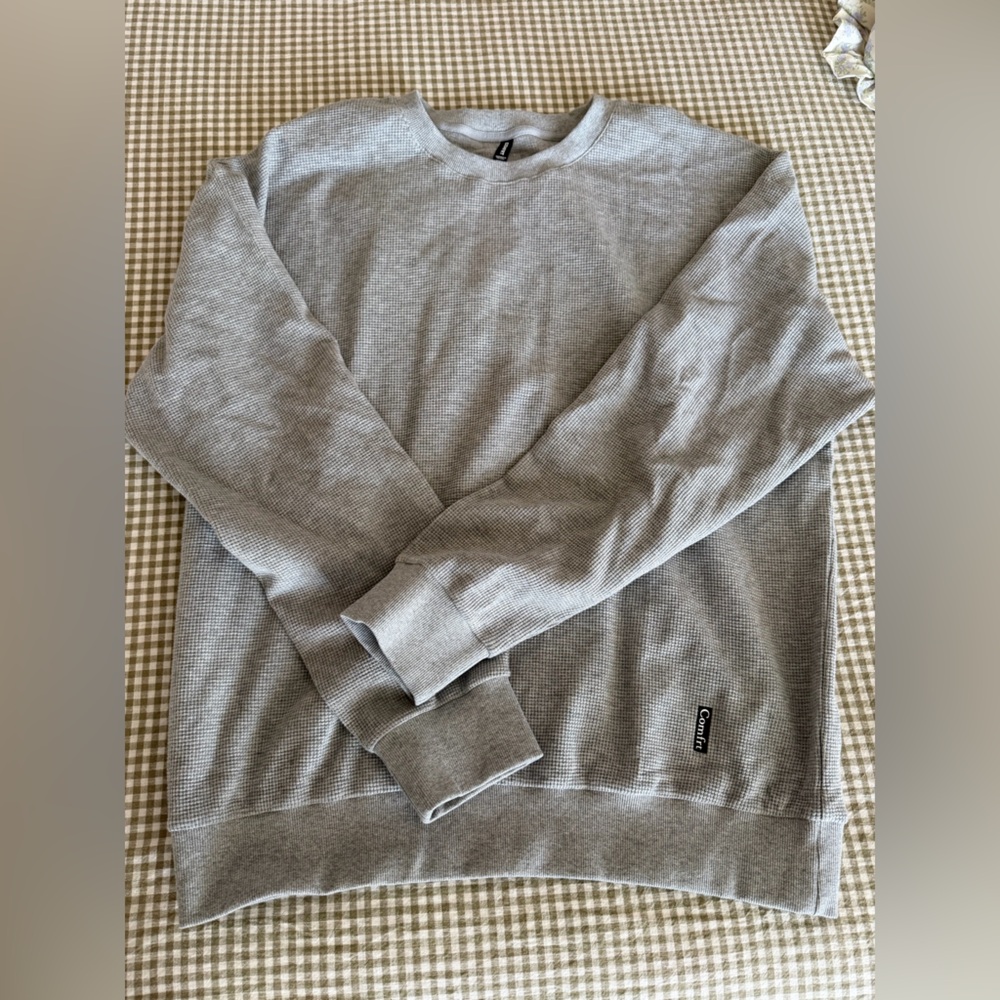 Men's Light Gray Waffle Crewneck Sweater